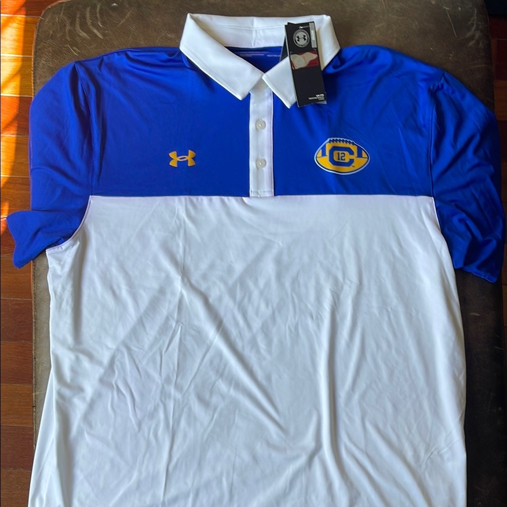 Under Armour Royal Blue and White Two-Tone Polo with Yellow Logo